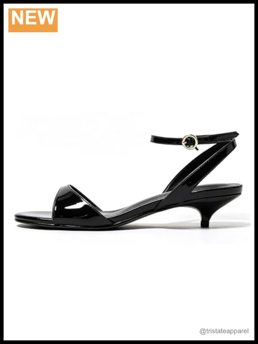 Kitten Heel Sandals Open Toe Ankle Strap PU Leather